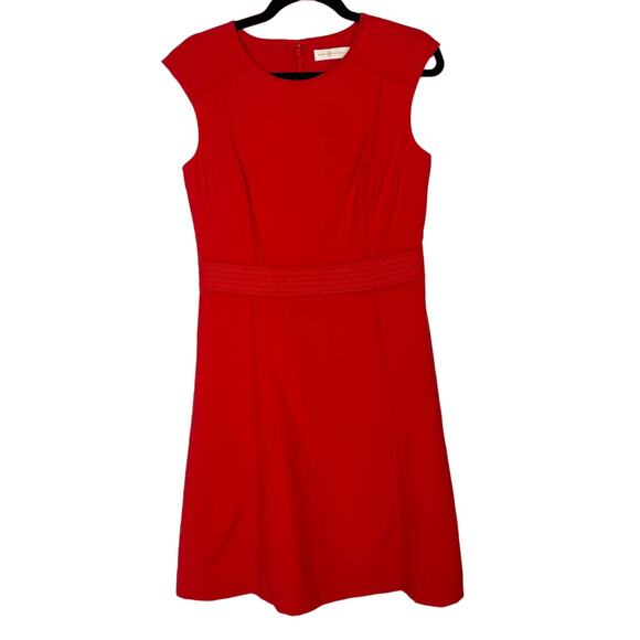 Tory Burch Size 8 Madras Red Megan Dress Lightweight Wool Cap Sleeves A Line - Picture 1 of 10